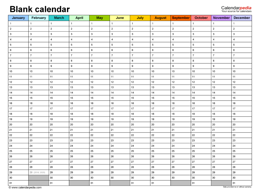 Blank Yearly Calendar Printable Summafinance