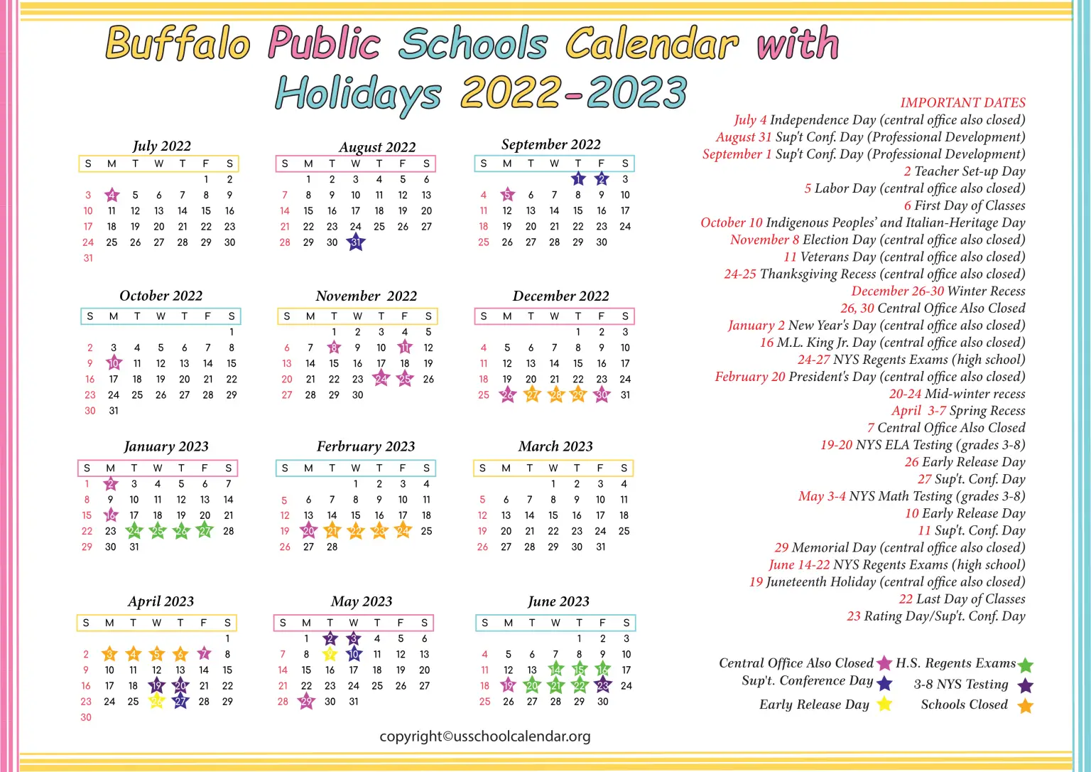 Buffalo Public Schools Calendar For The Year 2023 - YearlyCalendars.net
