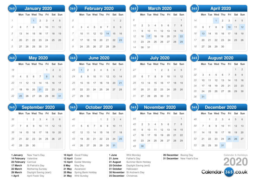 Calendar 2020