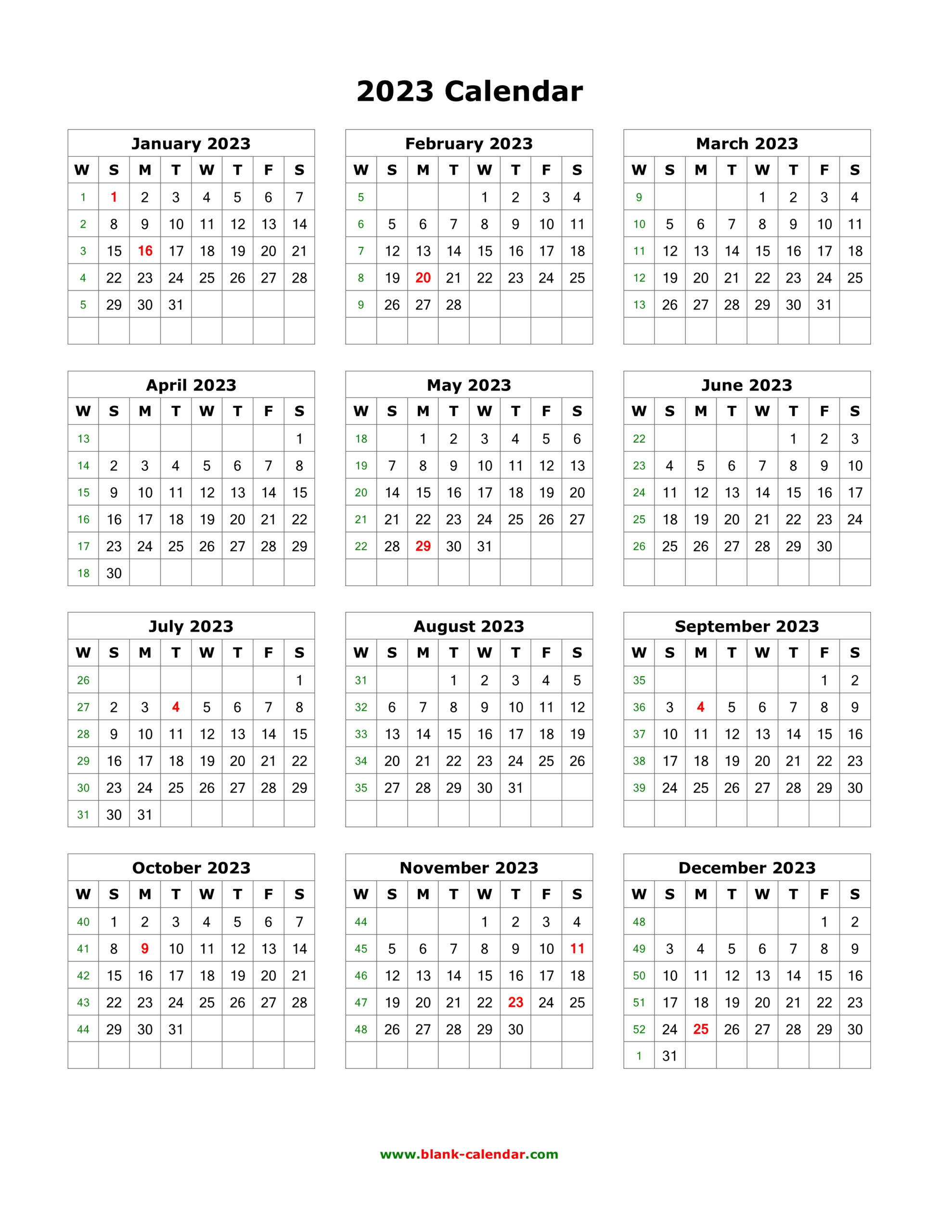 Printable 1 Year Calendar 2023