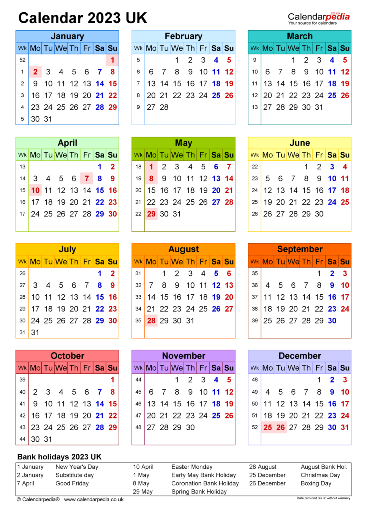 Calendar 2023 UK Free Printable Microsoft Excel Templates