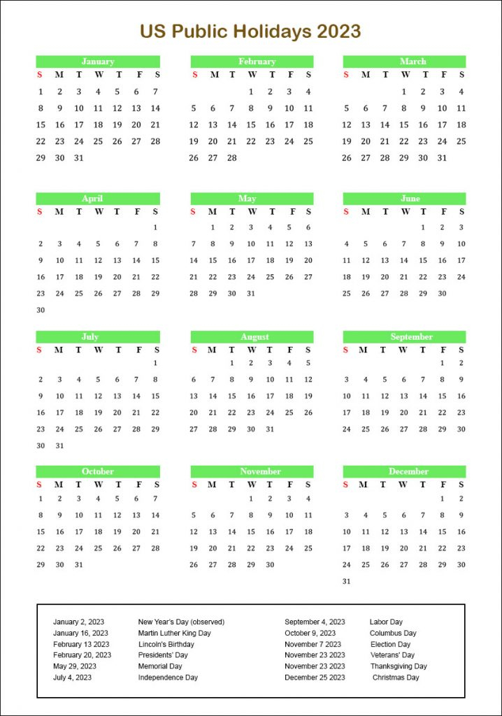 Calendar 2023 With Holidays Crownflourmills