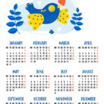 Calendar For 2023 With Cute Decorative Yellow blue Bird Dove With Heart