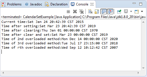 Calendar Java Example Set Date CALNDA