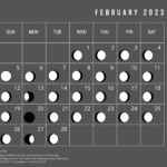 February 2023 Calendar Template With Moon Phases Illustrator Word