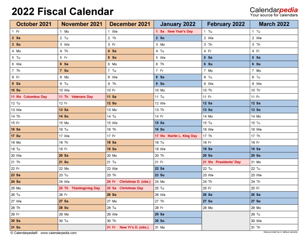 Fiscal Calendars 2022 Free Printable Pdf Templates Fiscal Calendars 