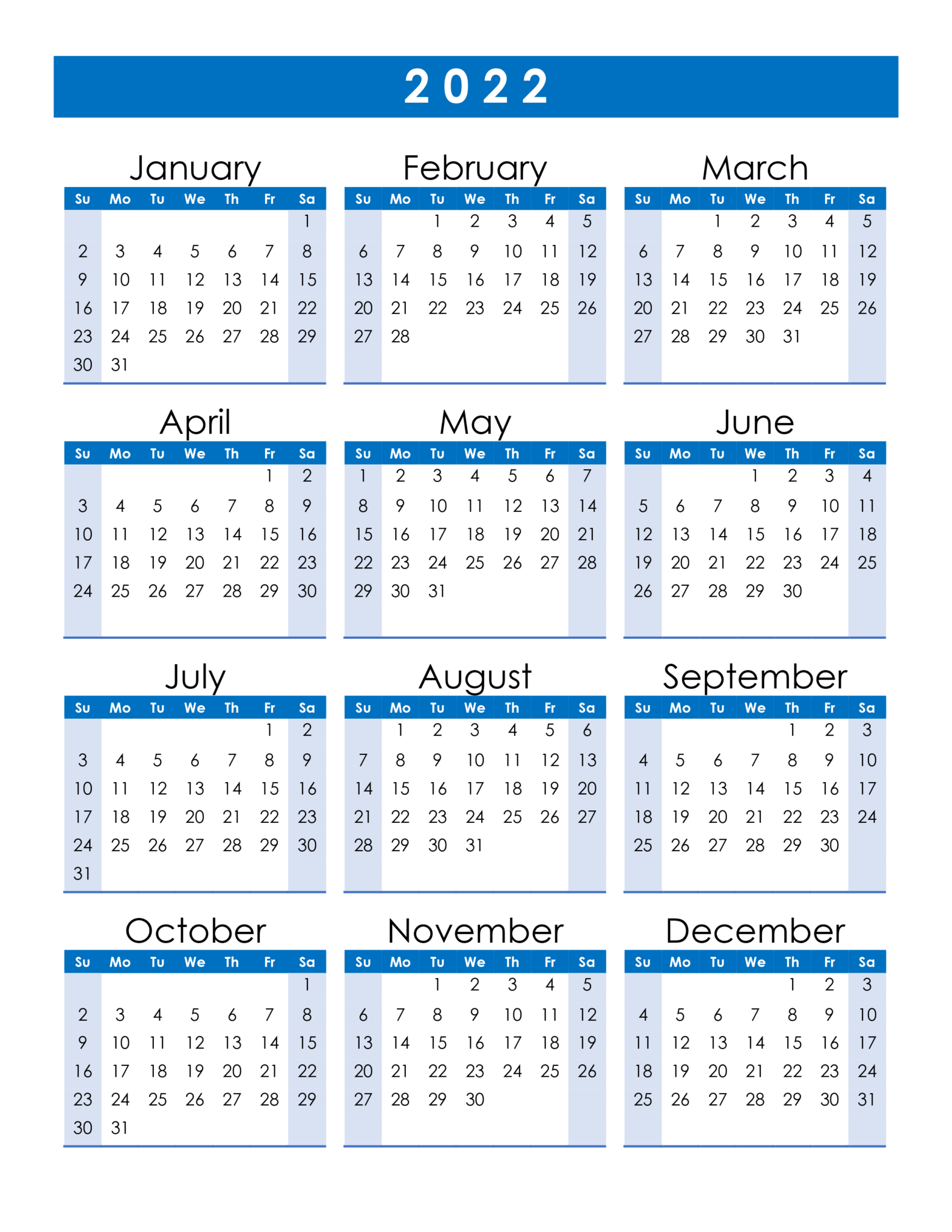 Free Printable One Year Calendar