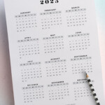 Free Printable 2023 Year at a Glance Calendar Clean Simple Design