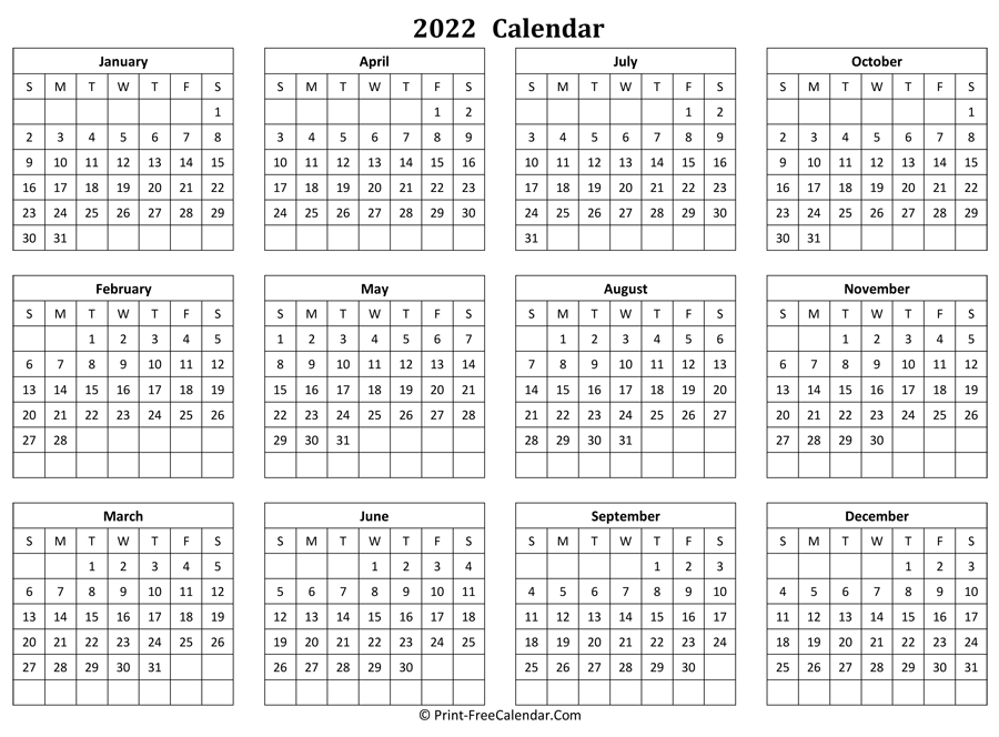 Free Printable Calendar 2022 Landscape Calendar Example And Ideas
