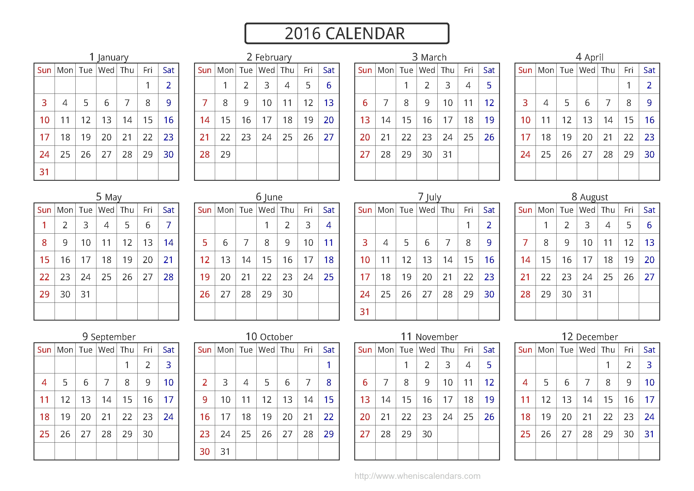 Printable A4 Year Calendar