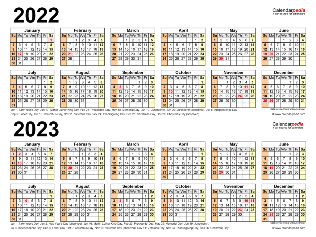 2 Year Calendar Printable - YearlyCalendars.net