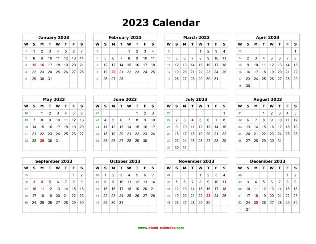 Free Printable Yearly 2023 Calendar Uk