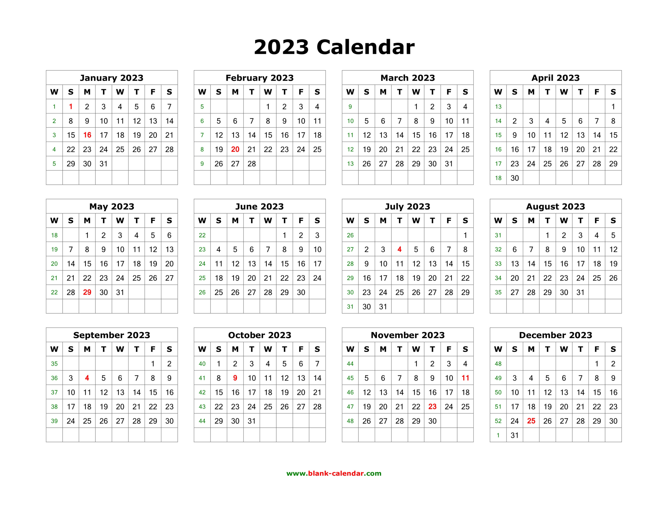 Free Printable Calendar 2023 Uk Pdf