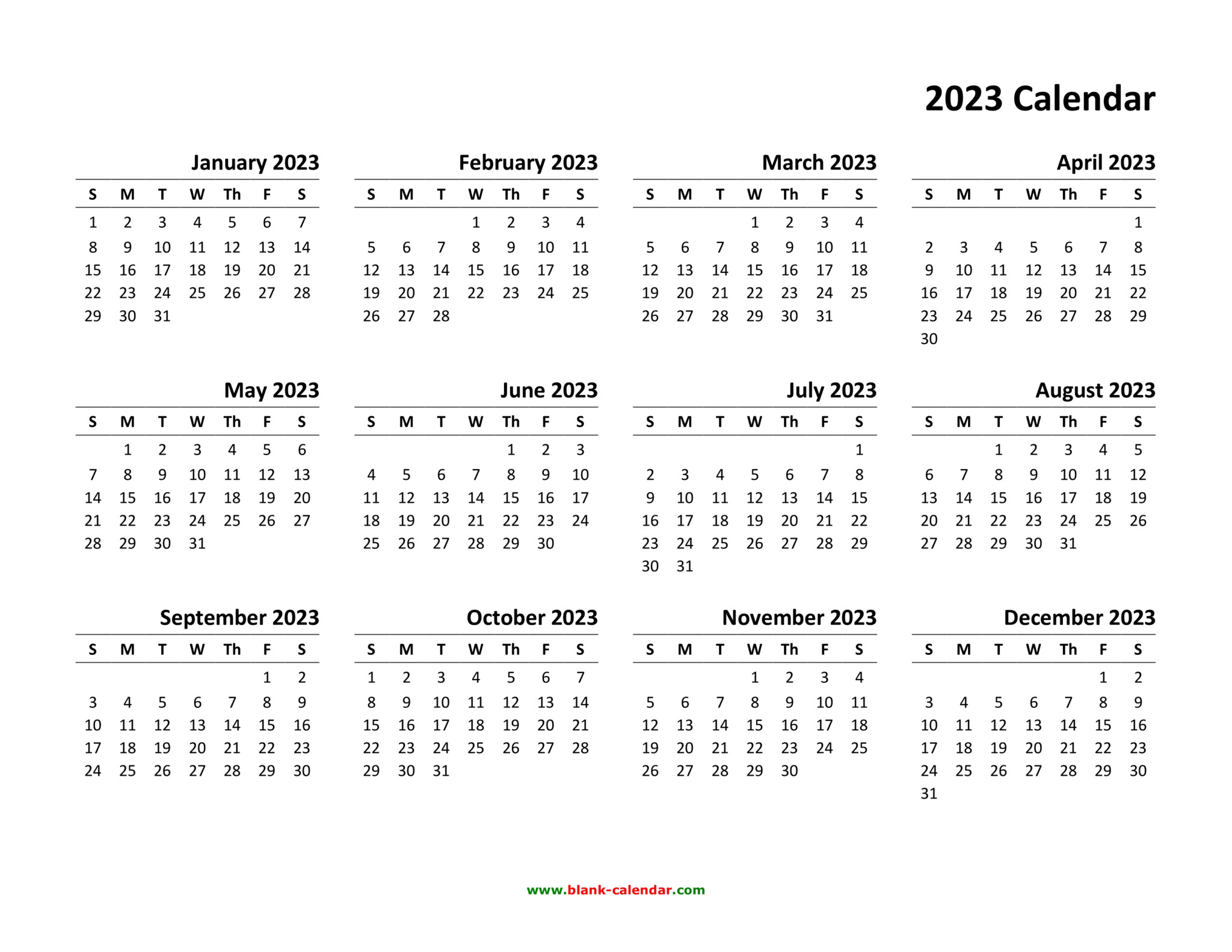 Free Printable Yearly Calendar 2023 Pdf