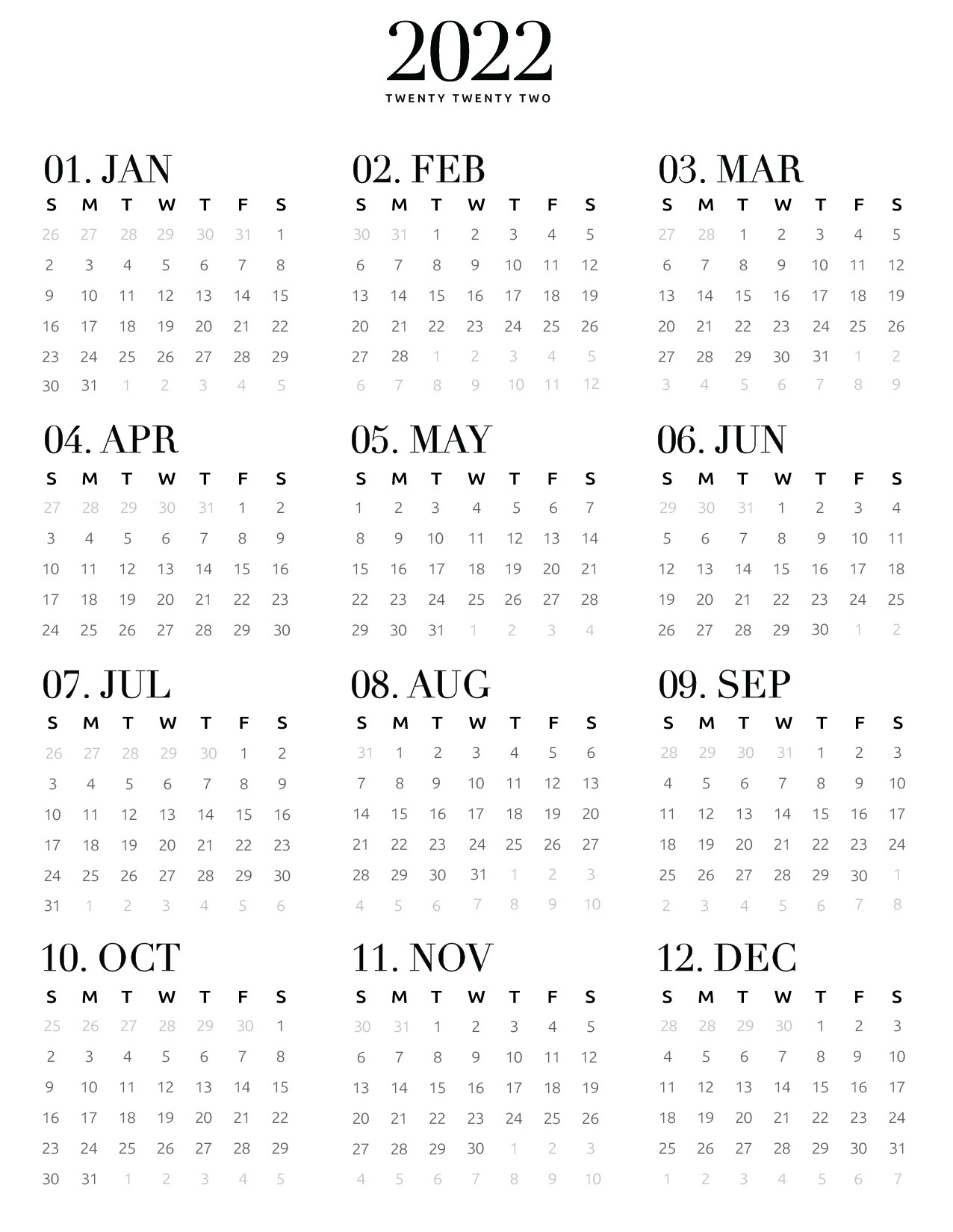 Printable Year Calendar 2023-22 - Yearlycalendars.net