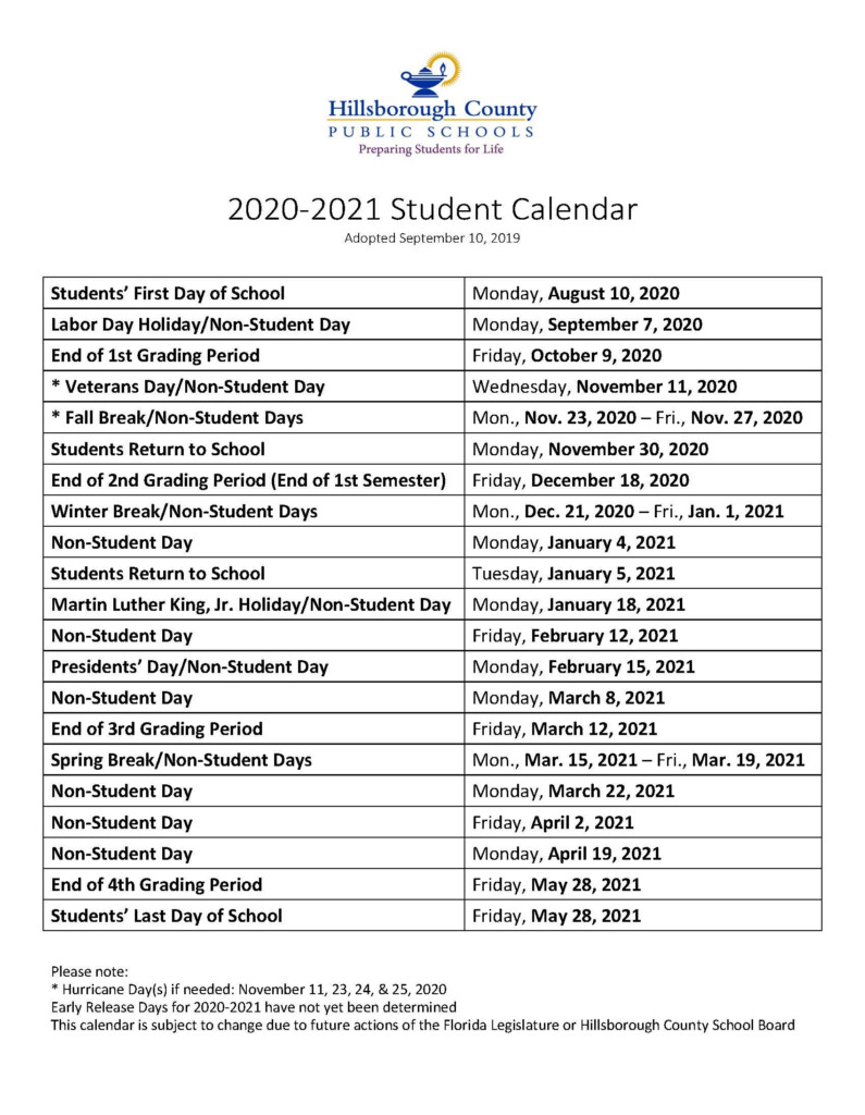 Hillsborough Community College Fall 2021 School Calendar Student 