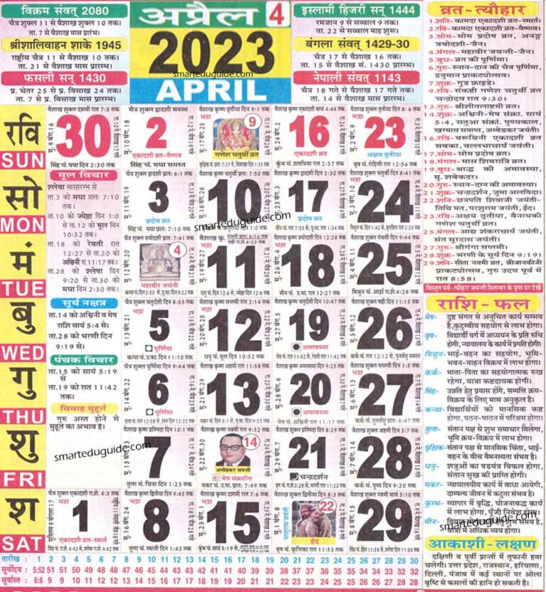 Hindu Calendar 2023 April