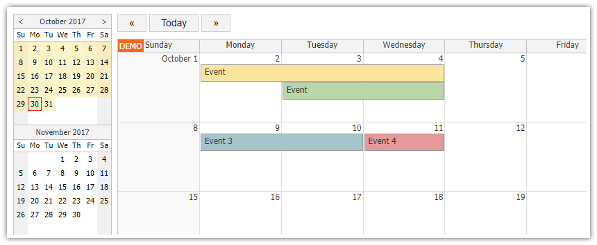 HTML5 Monthly Calendar And ASP NET Core DayPilot Code