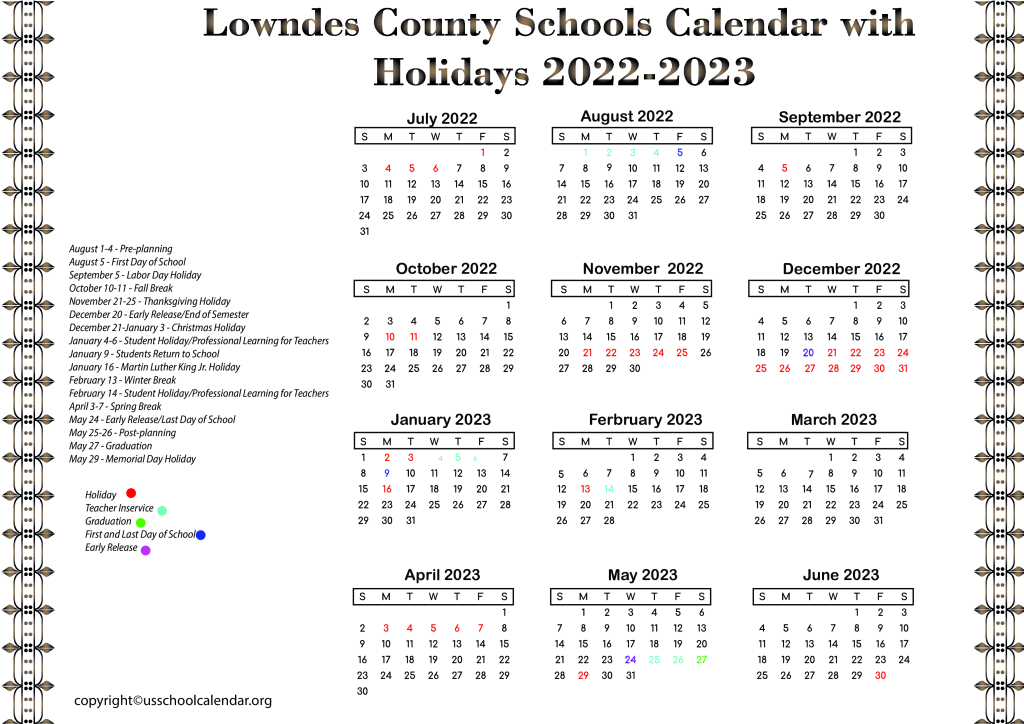 Lowndes County Schools Calendar With Holidays 2022 2023