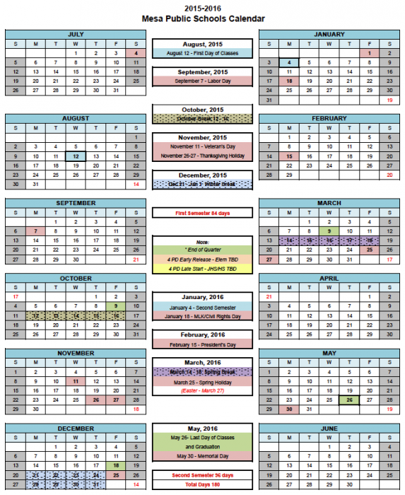 Mesa Schools End Of Year Calendar