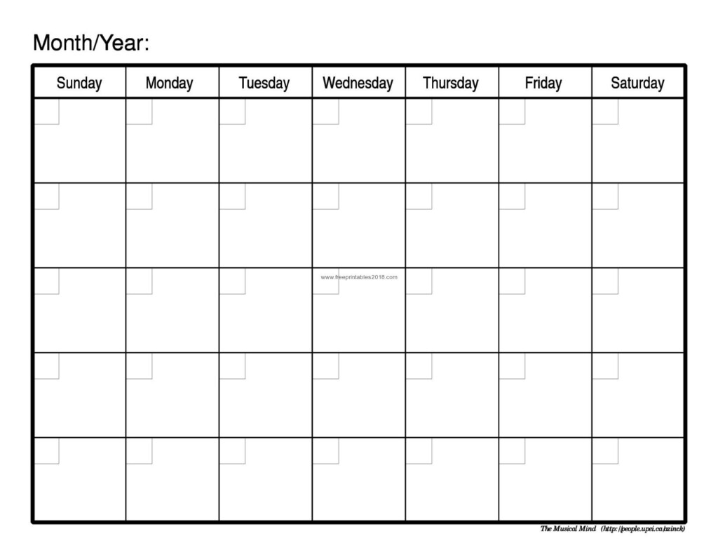 Monthly Calendar With No Dates Calendar Template Printable Blank 