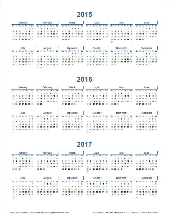 Multi Year Calendar Excel Summafinance
