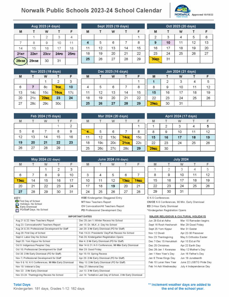 Norwalk Public Schools Calendar 2023 And 2024 PublicHolidays