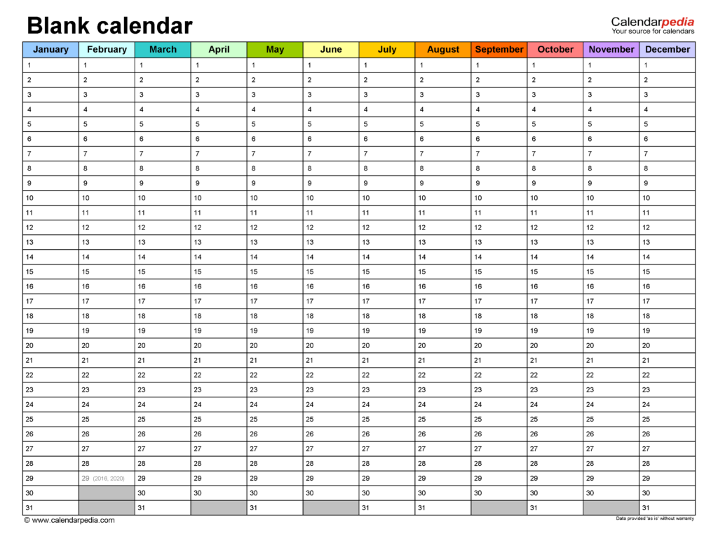 Printable Blank Calendar Template Pdf Crownflourmills
