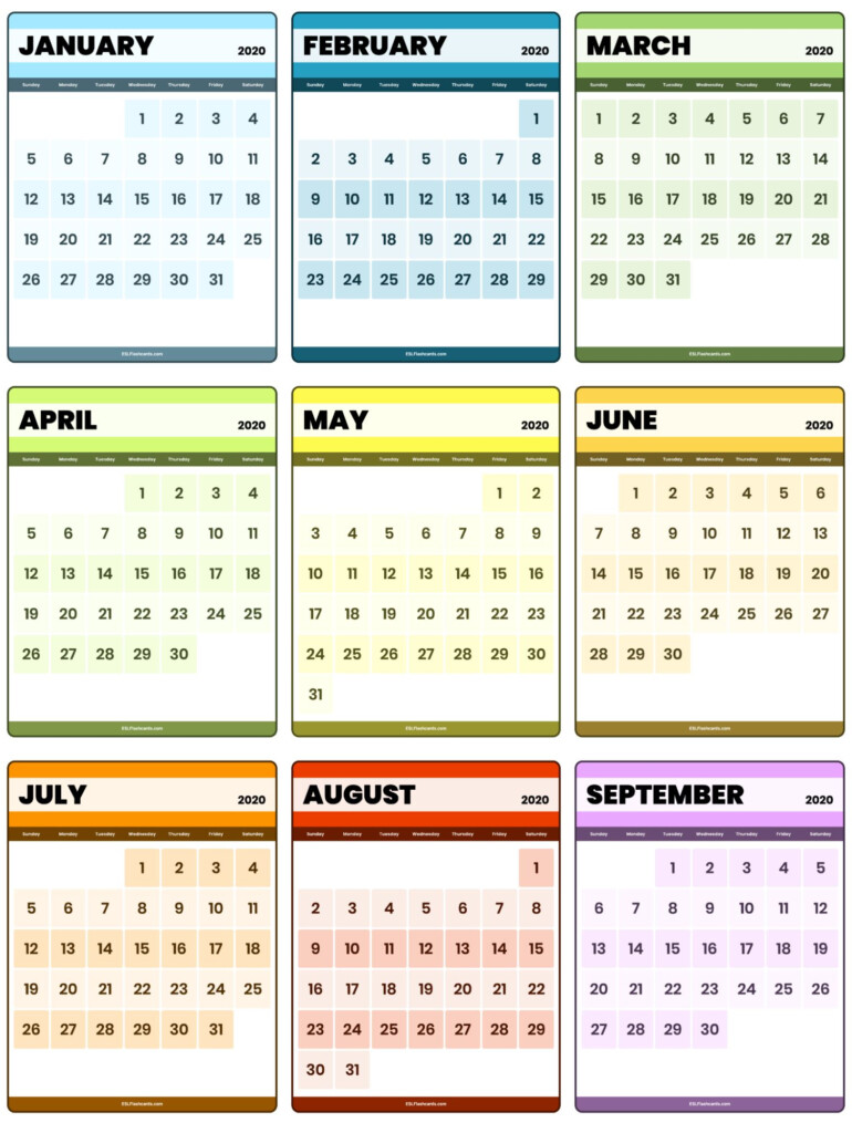 Printable Calendars ESL Flashcards