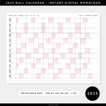 PRINTABLE HORIZONTAL 2023 WALL CALENDAR WITH PINK WEEKENDS INSTANT