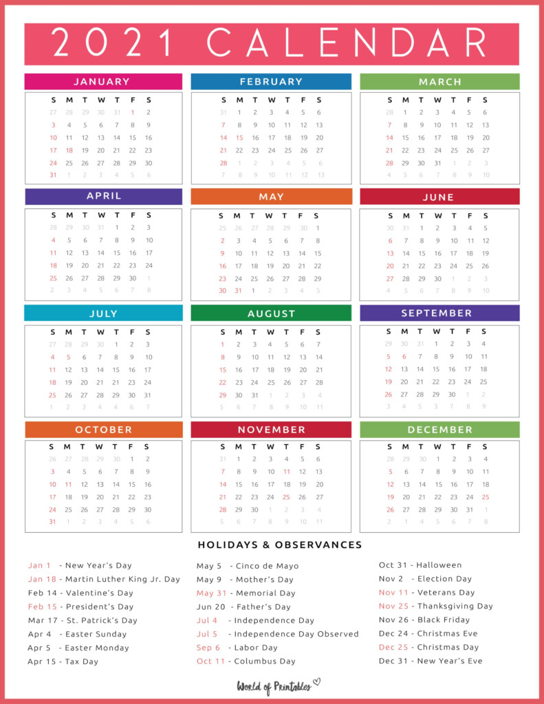 Printable Whole Year Calendar 2021 Shopmall my