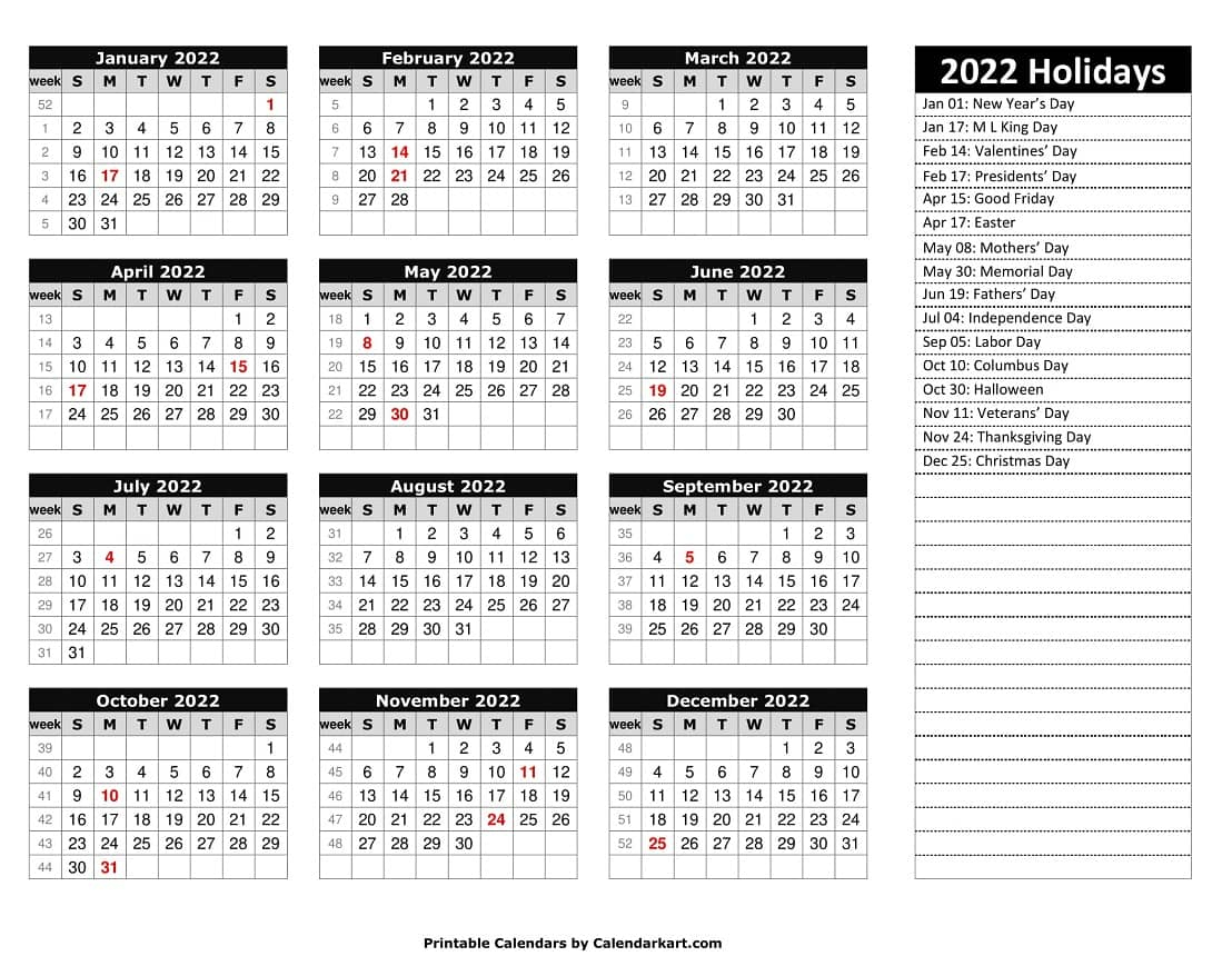 Printable Year At A Glance Calendar 2022 Shopmall My