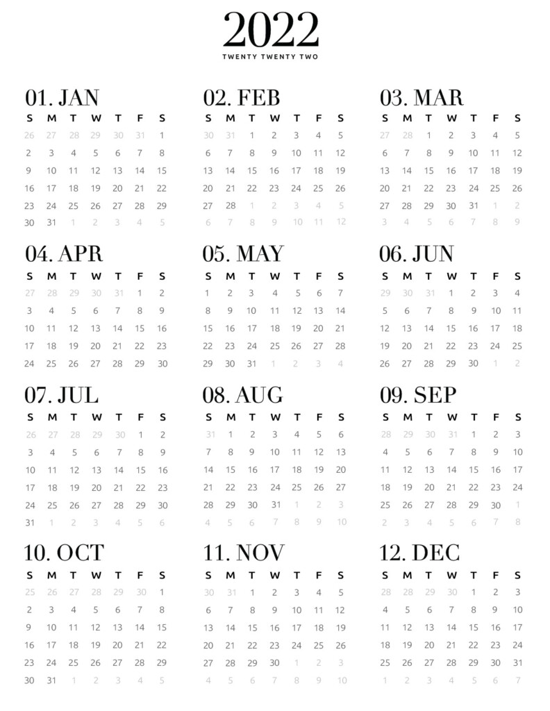 Printable Yearly Calendars 2022 Shopmall my
