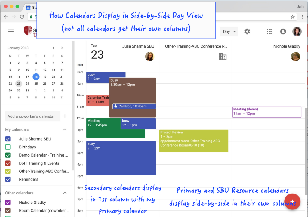 Viewing Calendars Side By Side In Day View Division Of Information 