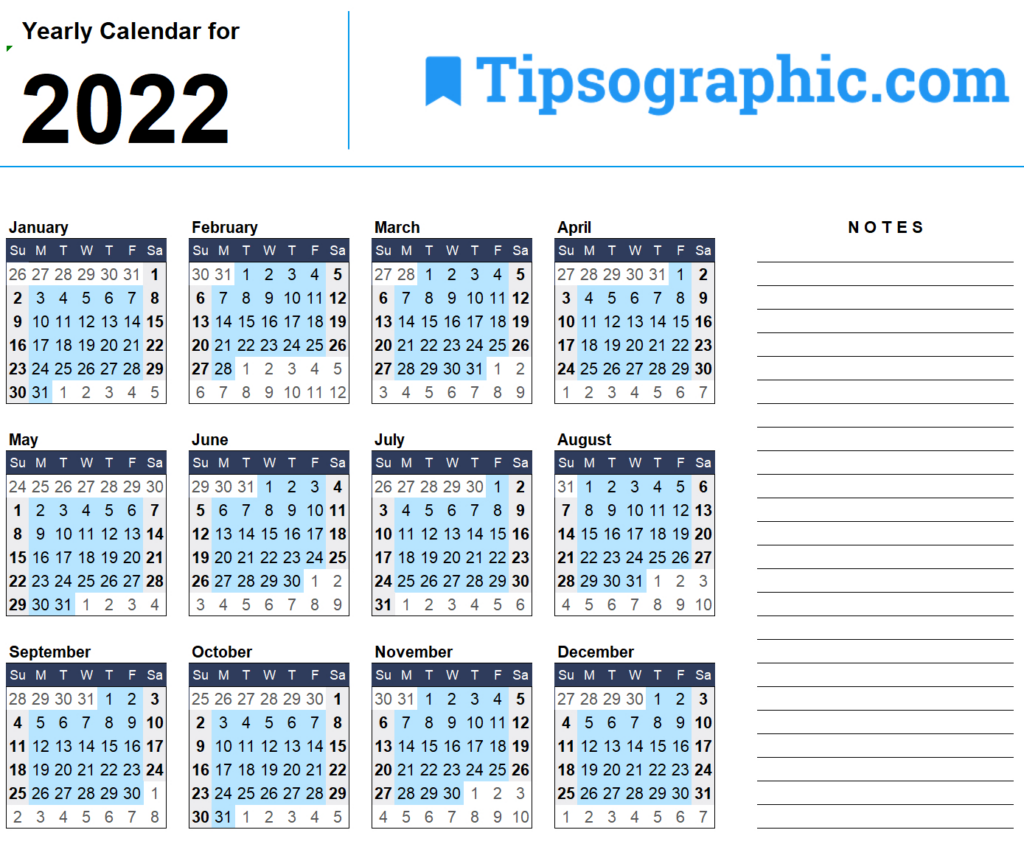 Whole Year Printable Calendar 2022 Template Calendar Design