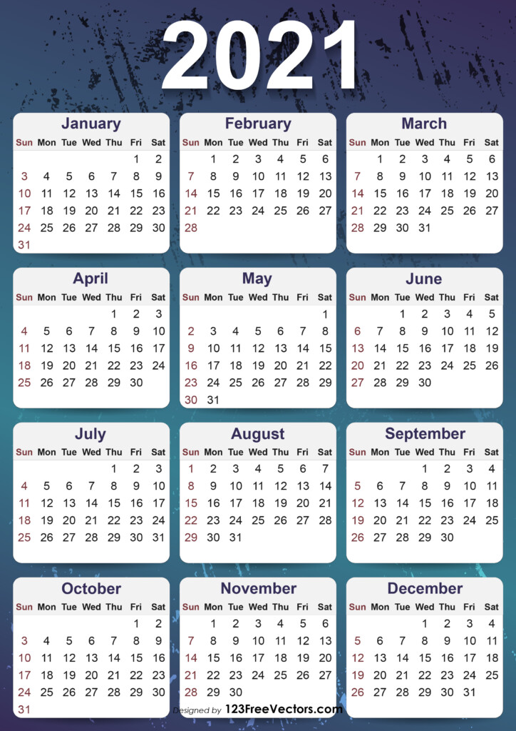 Year 12 Month Free Printable 2021 Calendar With Holidays Free 