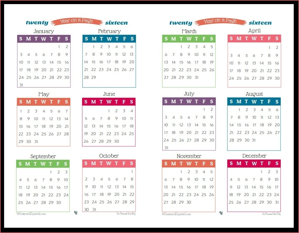 Year Long Calendar On One Page Month Calendar Printable