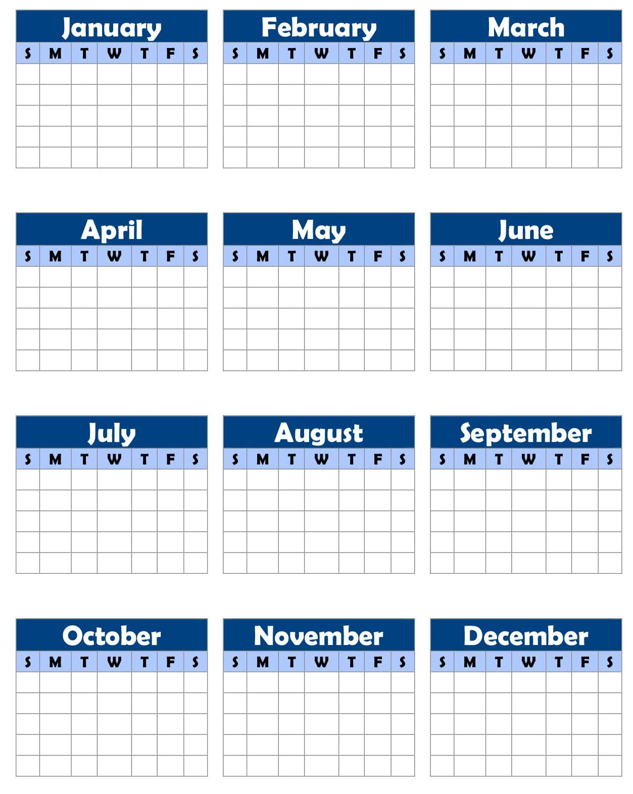 Free Printable Blank Year Calendar