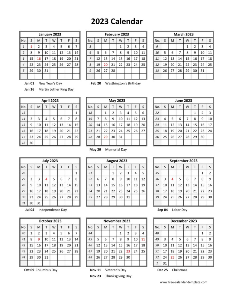 Free Yearly Printable Calendar With Holidays - YearlyCalendars.net